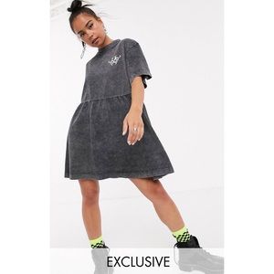 Collusion Acid Wash Smock Dress with Dragon Print